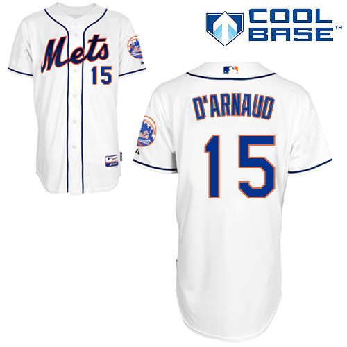 Travis d-Arnaud #15 MLB Jersey-New York Mets Men's Authentic Alternate 2 White Cool Base Baseball Jersey